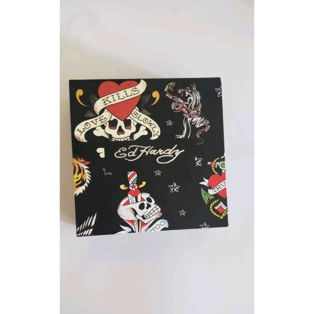 ED HARDY MEN'S STAINLESS STEEL SILVER TONE ANTIQUE "DO OR DIE" SKULL BRACELET - Picture 8 of 8